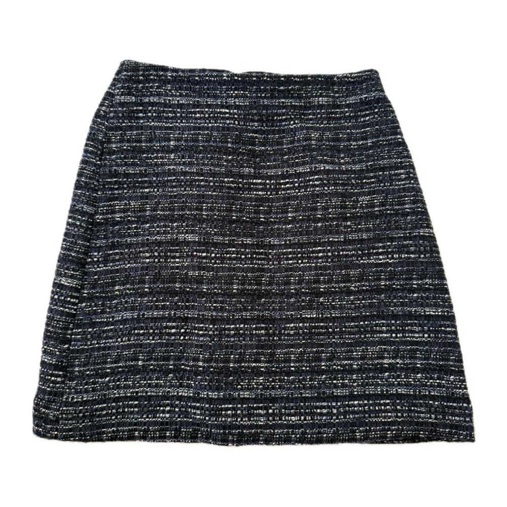 Ann Taylor Blue Black Tweed Short A-Line Skirt 00 Petite Office Preppy Twee